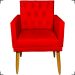 Kit 2 Poltronas Decorativas Nina Com Base E Capitonê + Puff Redondo Suede Vermelho Pé Castanho - Clique E Decore