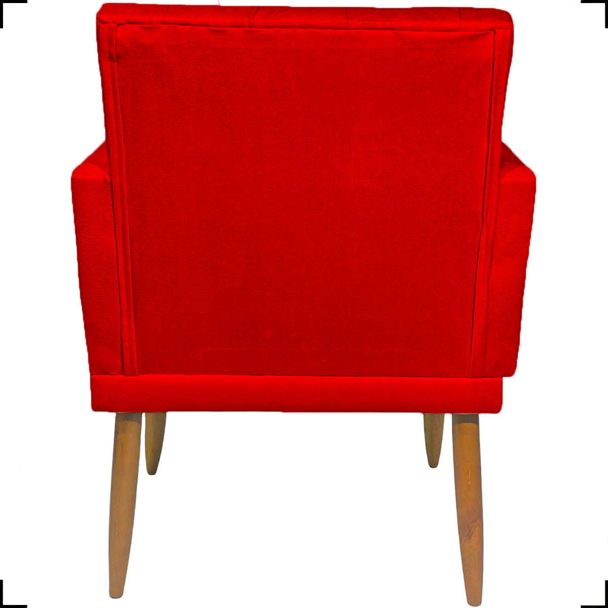 Kit 2 Poltronas Decorativas Nina Com Base E Capitonê + Puff Redondo Suede Vermelho Pé Castanho - Clique E Decore