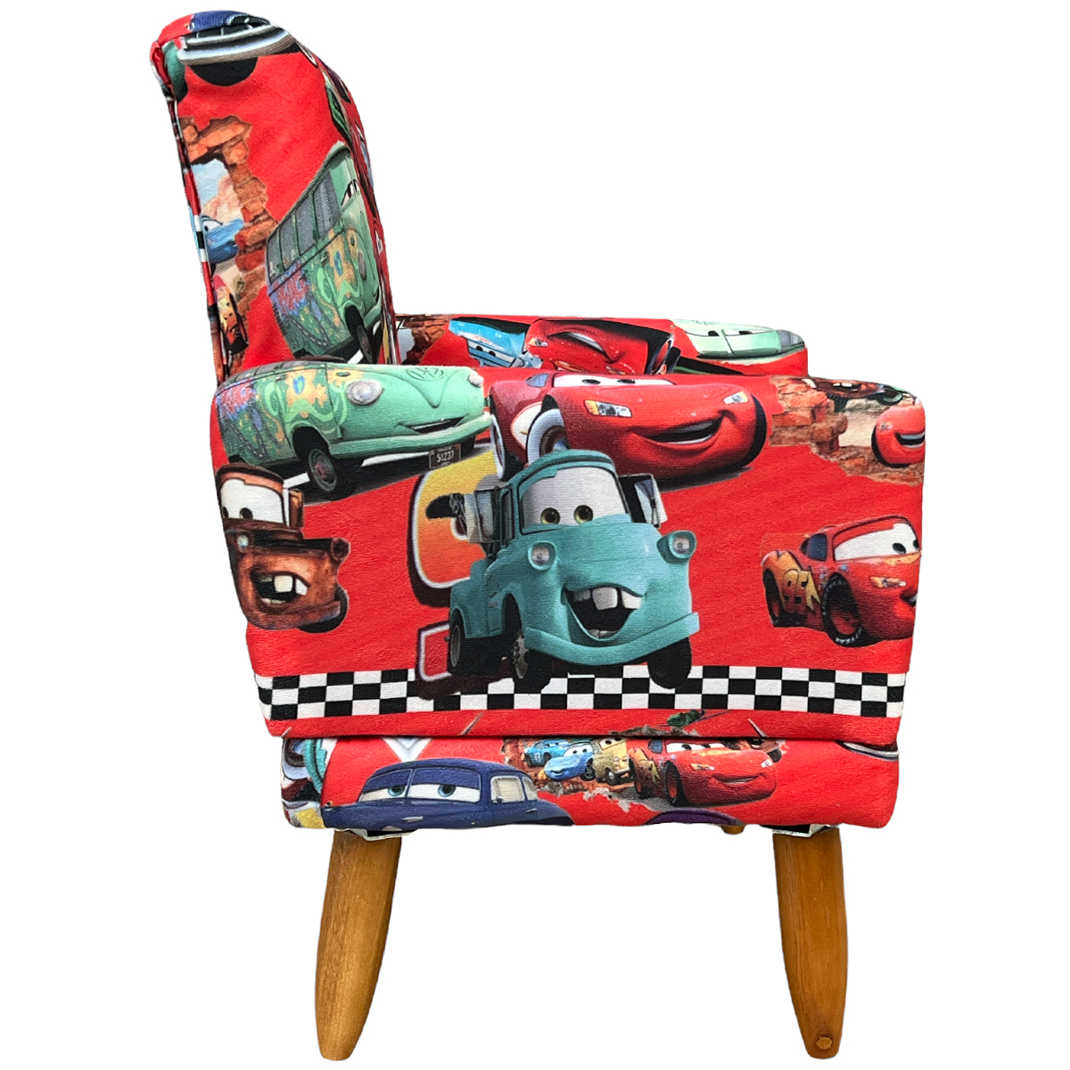 Kit 2 Poltronas Decorativas Nina Infantil Para Quarto Infantil Suede Estampa Carros Pé Castanho