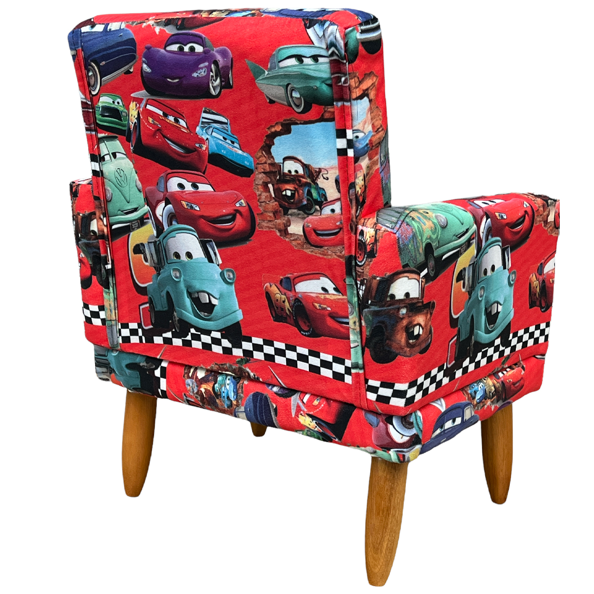 Kit 2 Poltronas Decorativas Nina Infantil Para Quarto Infantil Suede Estampa Carros Pé Castanho