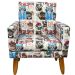 Kit 2 Poltronas Decorativas Nina Infantil Para Quarto Infantil Suede Estampa Gatos Pé Castanho