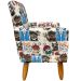 Kit 2 Poltronas Decorativas Nina Infantil Para Quarto Infantil Suede Estampa Gatos Pé Castanho