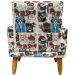 Kit 2 Poltronas Decorativas Nina Infantil Para Quarto Infantil Suede Estampa Gatos Pé Castanho