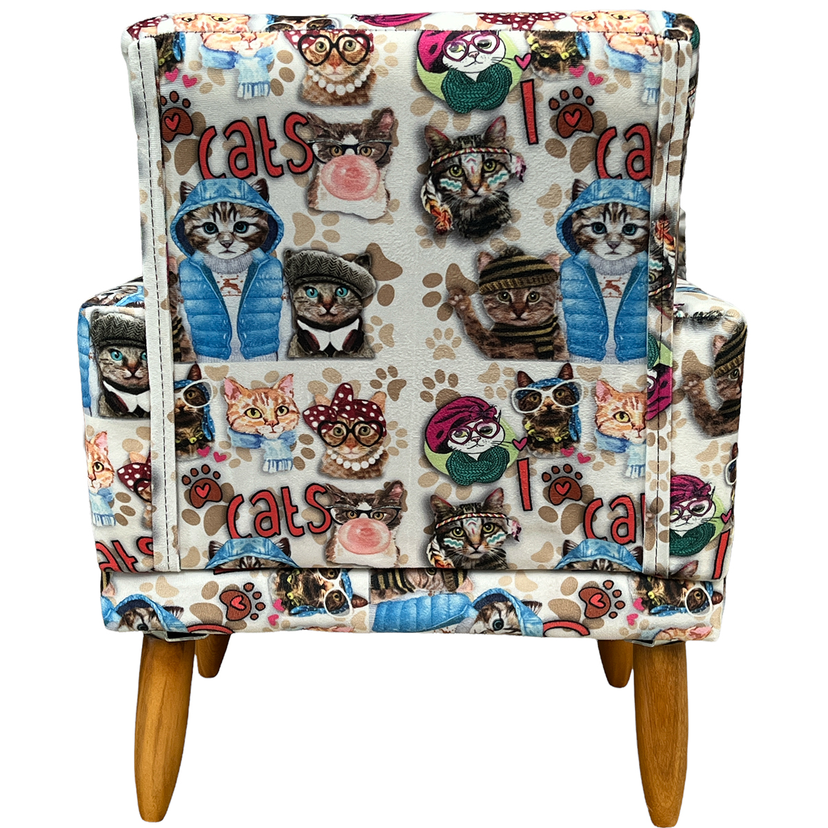 Kit 2 Poltronas Decorativas Nina Infantil Para Quarto Infantil Suede Estampa Gatos Pé Castanho
