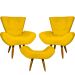 Kit 2 Poltronas Decorativas Para Sala Emilia + Puff Emilia Suede Amarelo Pé Castanho - Clique E Decore