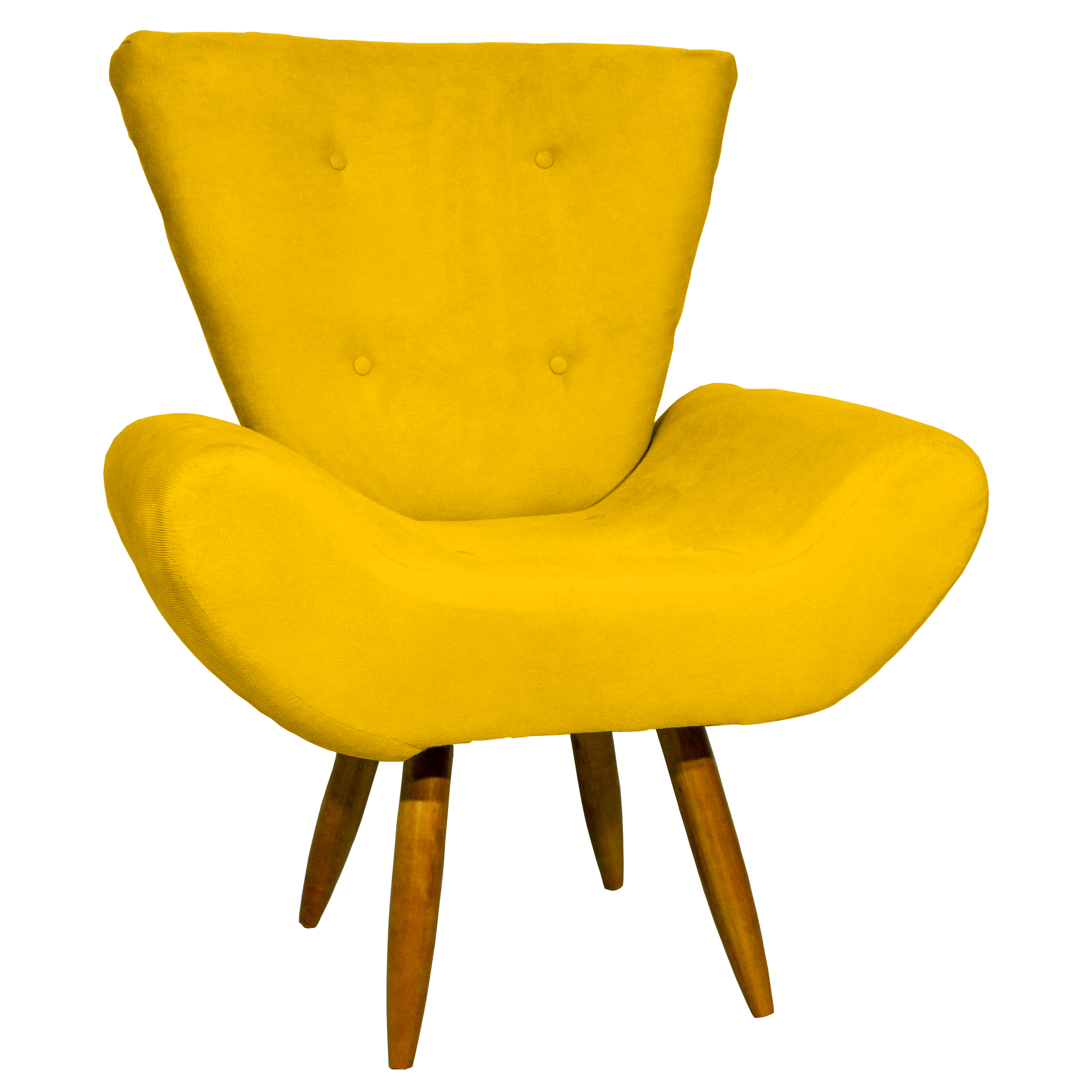 Kit 2 Poltronas Decorativas Para Sala Emilia + Puff Emilia Suede Amarelo Pé Castanho - Clique E Decore