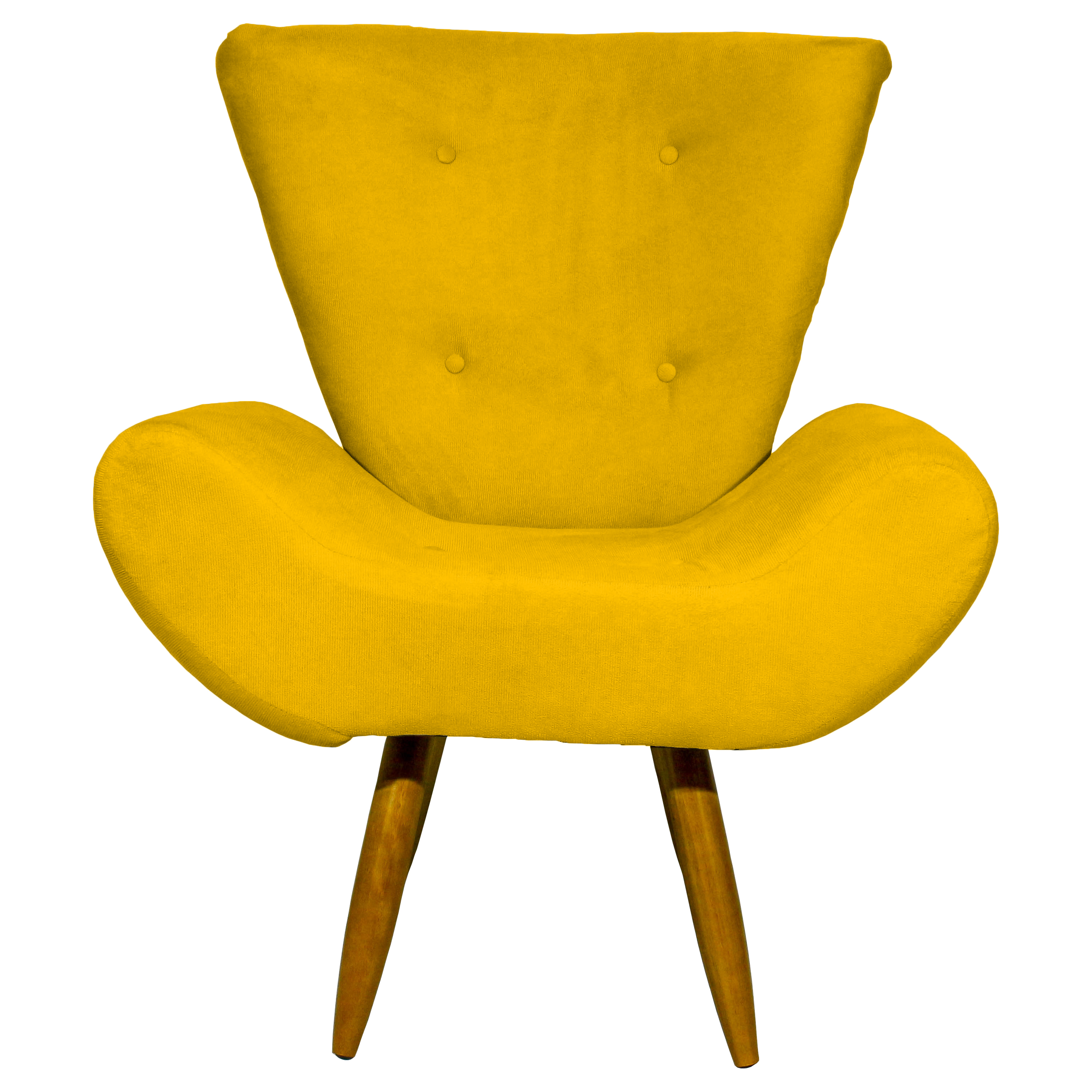 Kit 2 Poltronas Decorativas Para Sala Emilia + Puff Emilia Suede Amarelo Pé Castanho - Clique E Decore