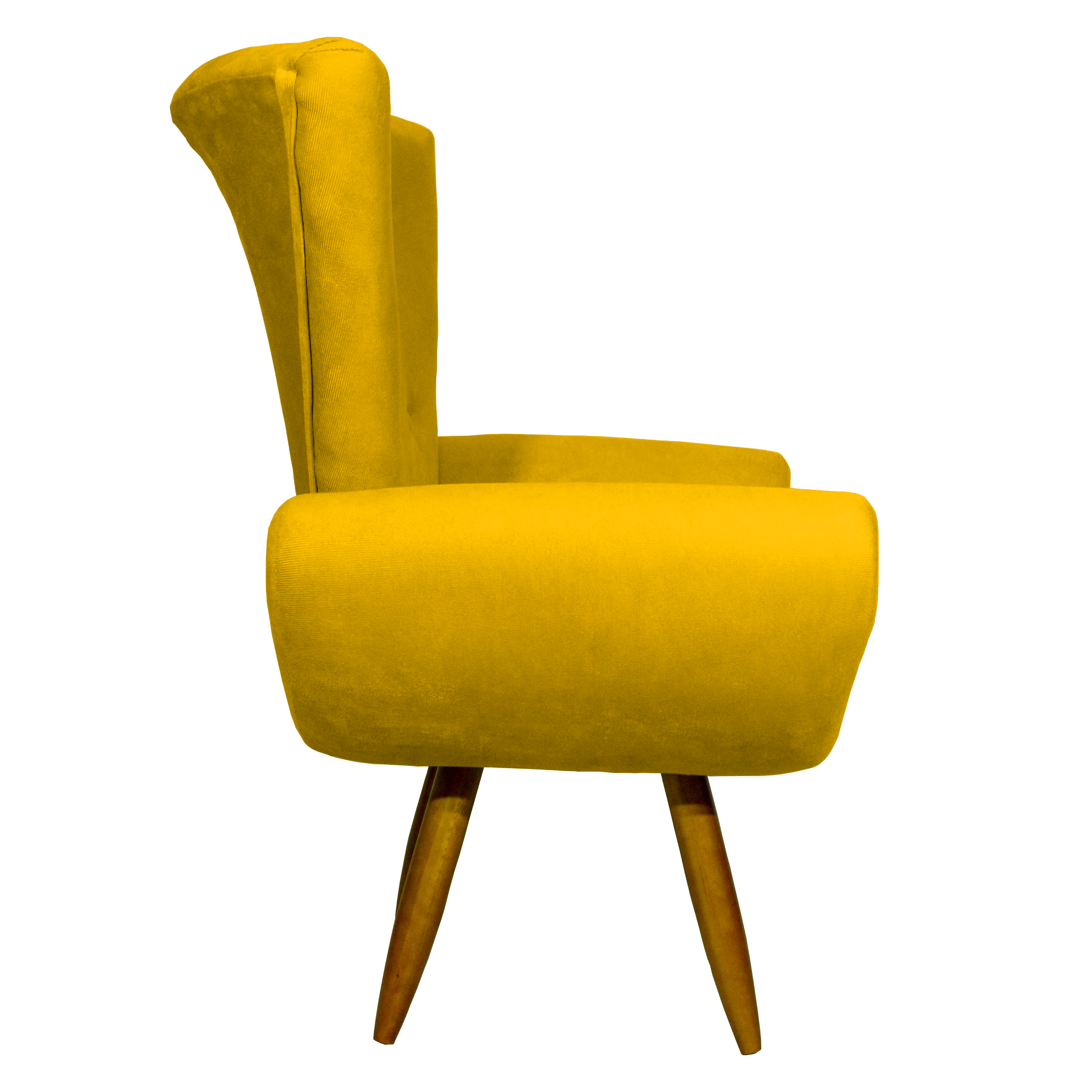 Kit 2 Poltronas Decorativas Para Sala Emilia + Puff Emilia Suede Amarelo Pé Castanho - Clique E Decore