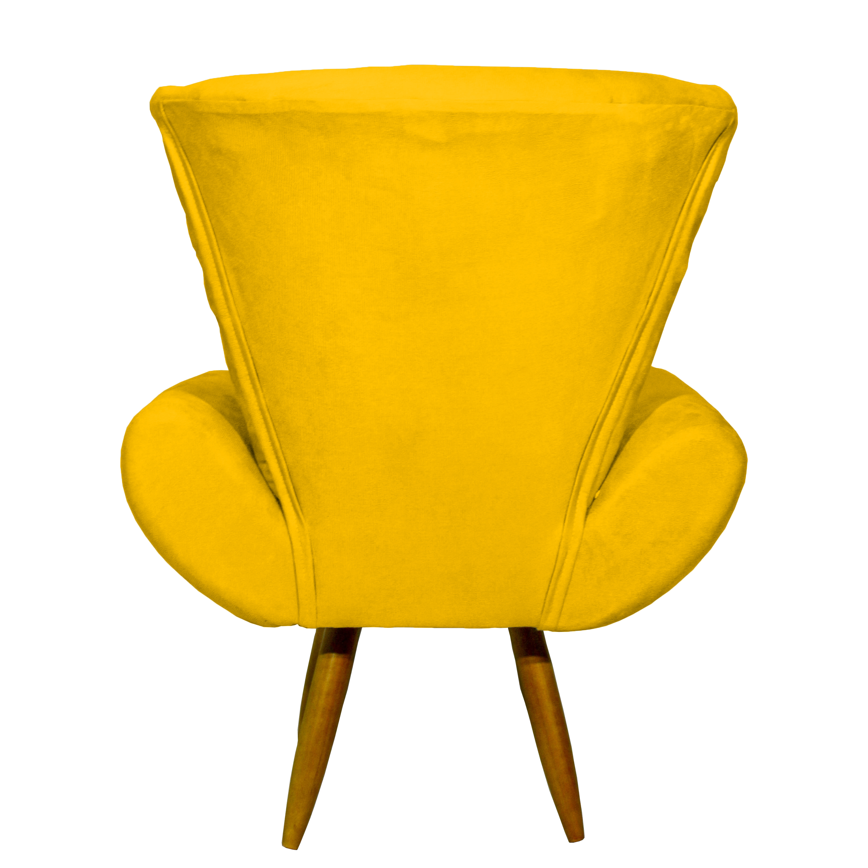 Kit 2 Poltronas Decorativas Para Sala Emilia + Puff Emilia Suede Amarelo Pé Castanho - Clique E Decore
