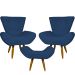Kit 2 Poltronas Decorativas Para Sala Emilia + Puff Emilia Suede Azul Marinho Pé Castanho - Clique E Decore