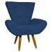 Kit 2 Poltronas Decorativas Para Sala Emilia + Puff Emilia Suede Azul Marinho Pé Castanho - Clique E Decore