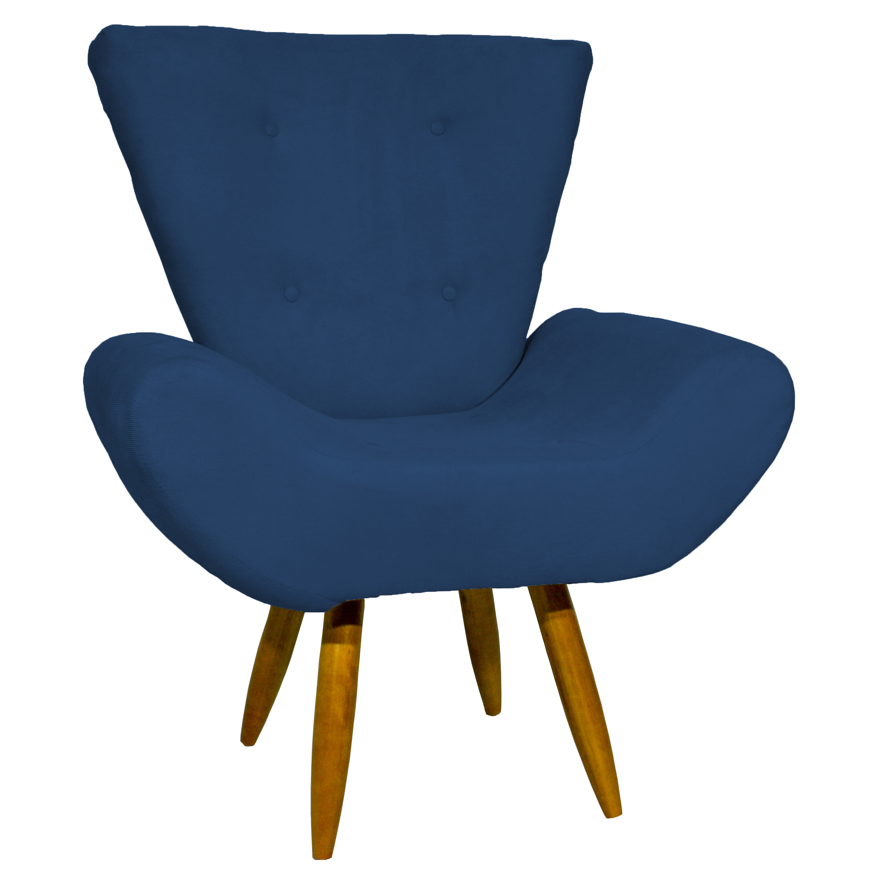Kit 2 Poltronas Decorativas Para Sala Emilia + Puff Emilia Suede Azul Marinho Pé Castanho - Clique E Decore
