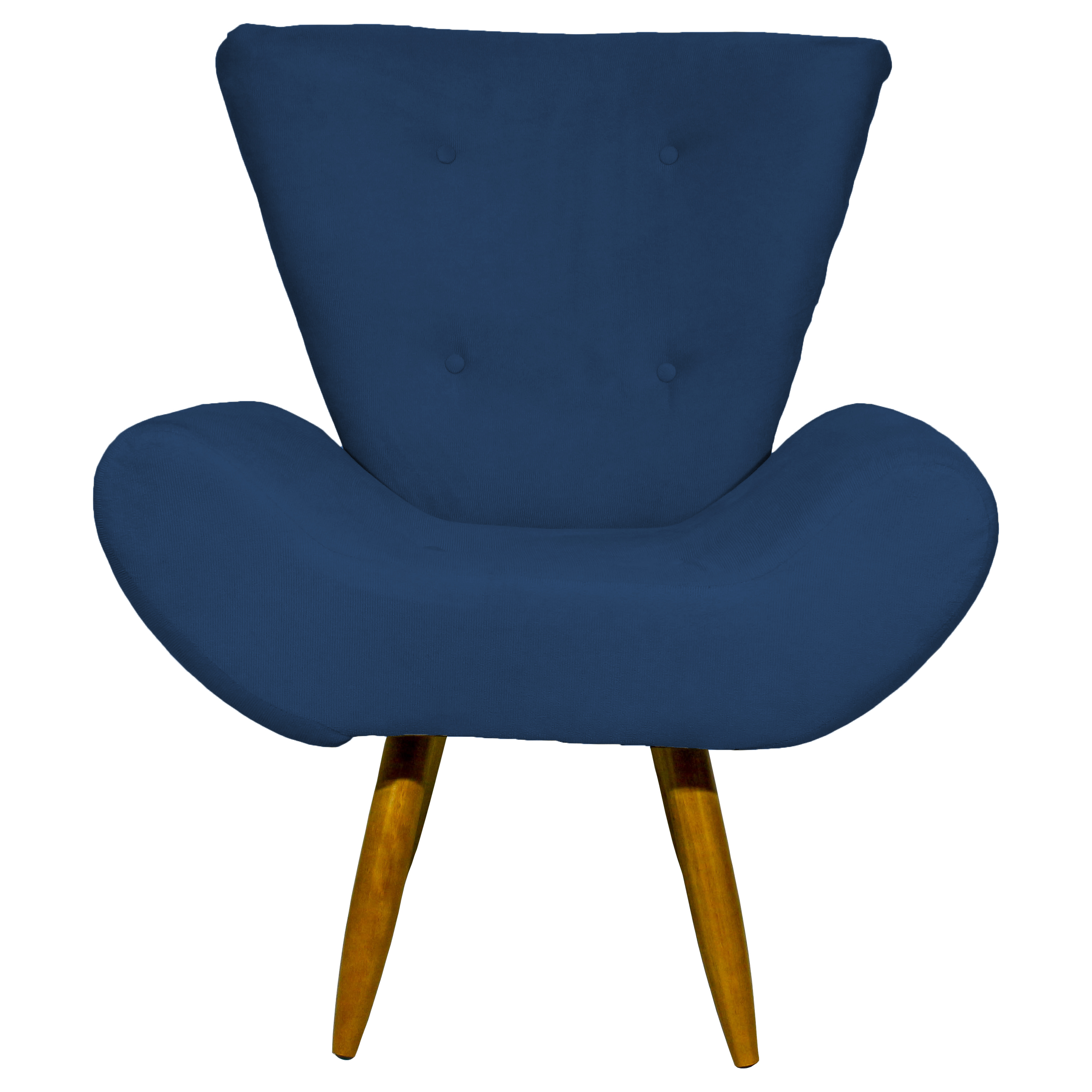 Kit 2 Poltronas Decorativas Para Sala Emilia + Puff Emilia Suede Azul Marinho Pé Castanho - Clique E Decore