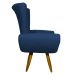 Kit 2 Poltronas Decorativas Para Sala Emilia + Puff Emilia Suede Azul Marinho Pé Castanho - Clique E Decore