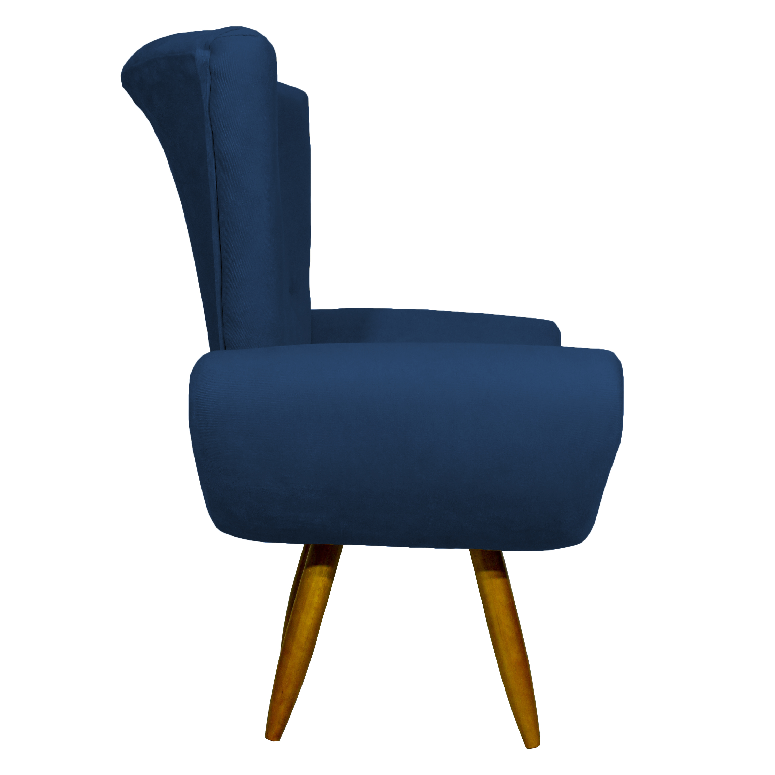 Kit 2 Poltronas Decorativas Para Sala Emilia + Puff Emilia Suede Azul Marinho Pé Castanho - Clique E Decore