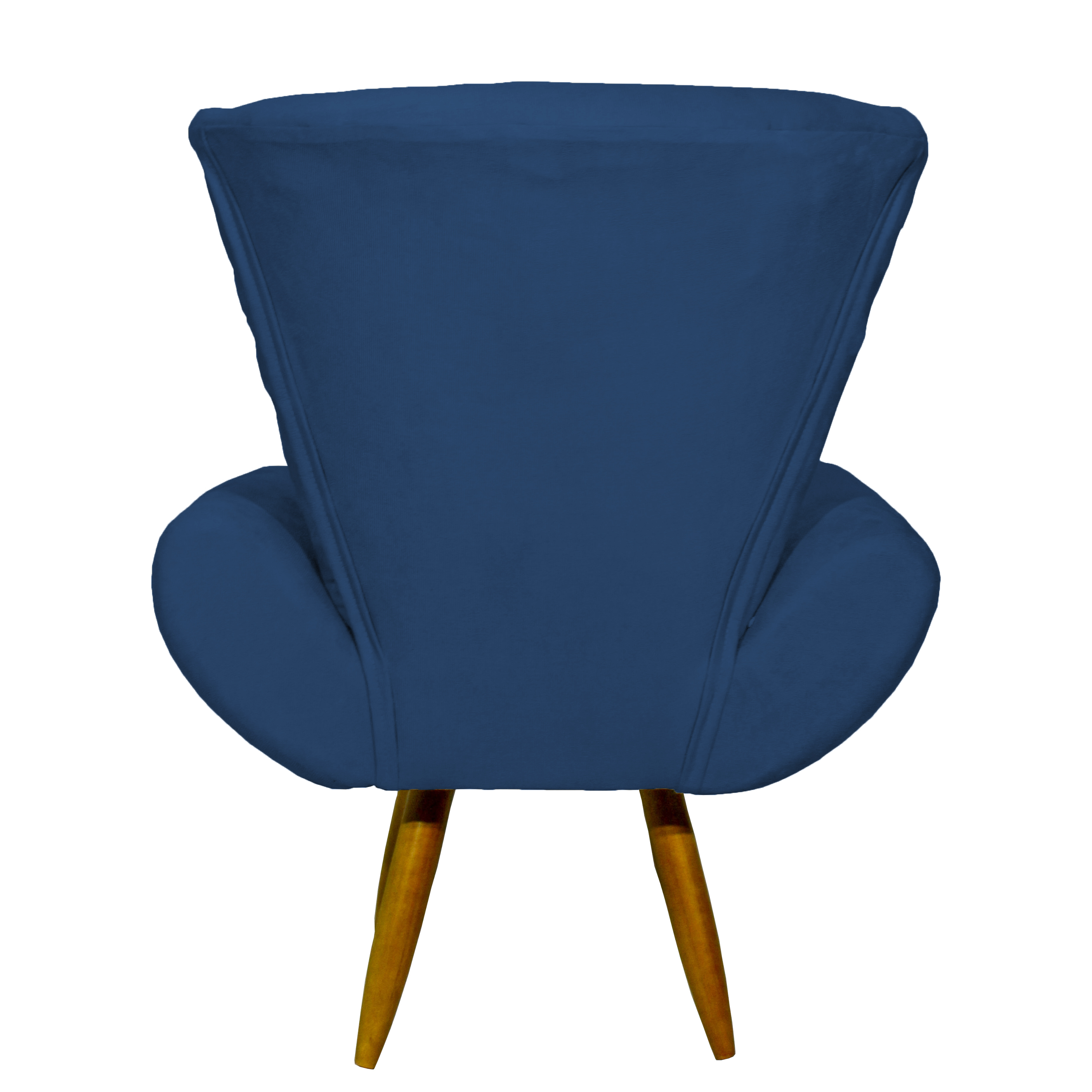 Kit 2 Poltronas Decorativas Para Sala Emilia + Puff Emilia Suede Azul Marinho Pé Castanho - Clique E Decore