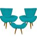 Kit 2 Poltronas Decorativas Para Sala Emilia + Puff Emilia Suede Azul Turquesa Pé Castanho - Clique E Decore
