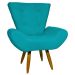 Kit 2 Poltronas Decorativas Para Sala Emilia + Puff Emilia Suede Azul Turquesa Pé Castanho - Clique E Decore