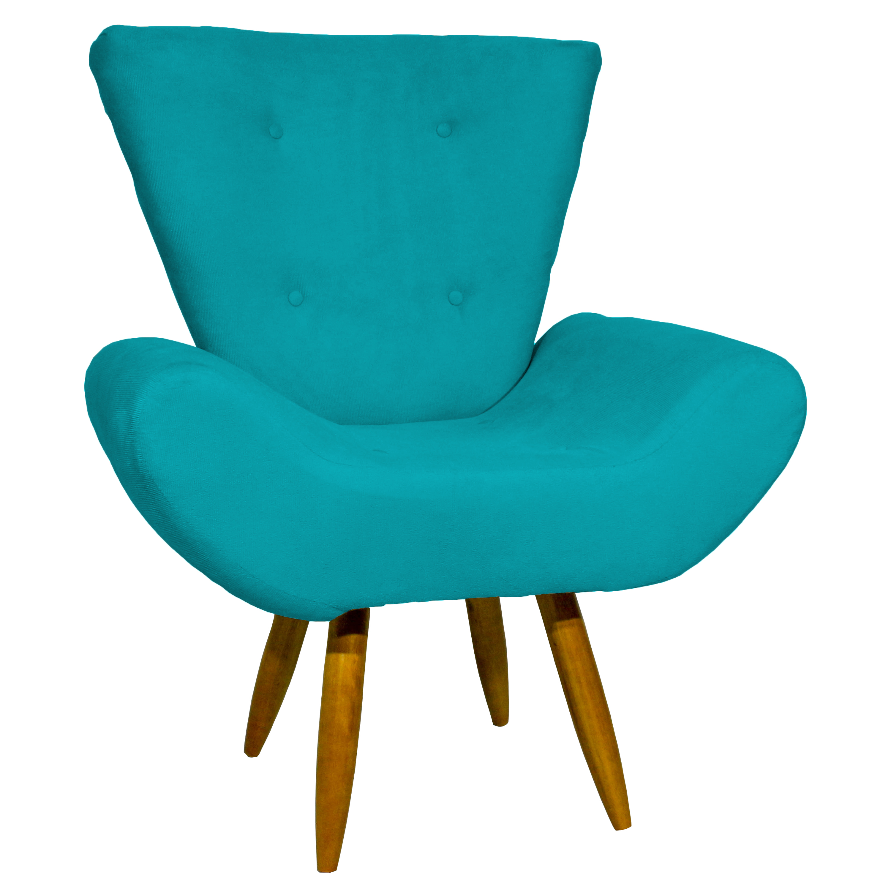 Kit 2 Poltronas Decorativas Para Sala Emilia + Puff Emilia Suede Azul Turquesa Pé Castanho - Clique E Decore