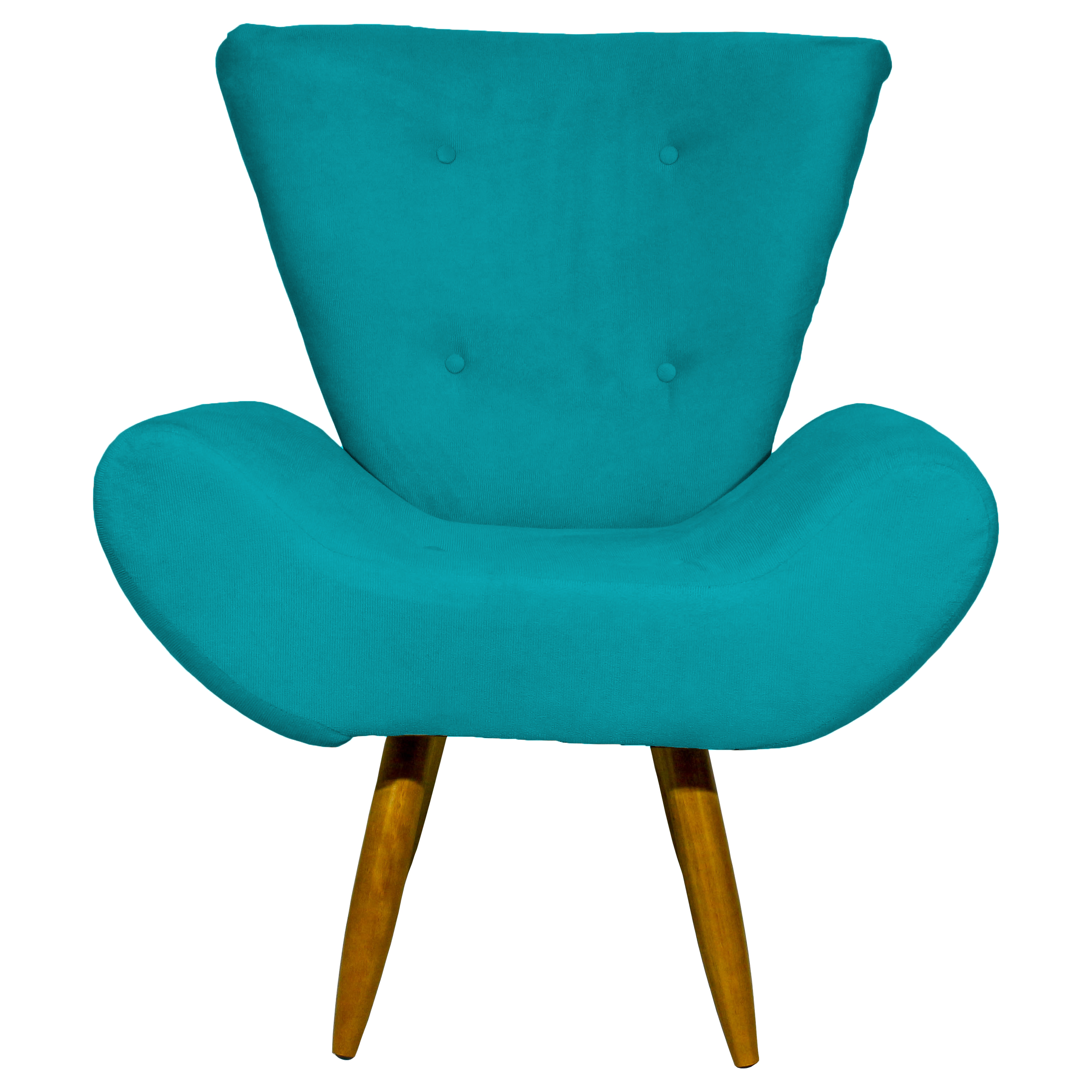 Kit 2 Poltronas Decorativas Para Sala Emilia + Puff Emilia Suede Azul Turquesa Pé Castanho - Clique E Decore