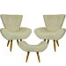 Kit 2 Poltronas Decorativas Para Sala Emilia + Puff Emilia Suede Bege Pé Castanho - Clique E Decore