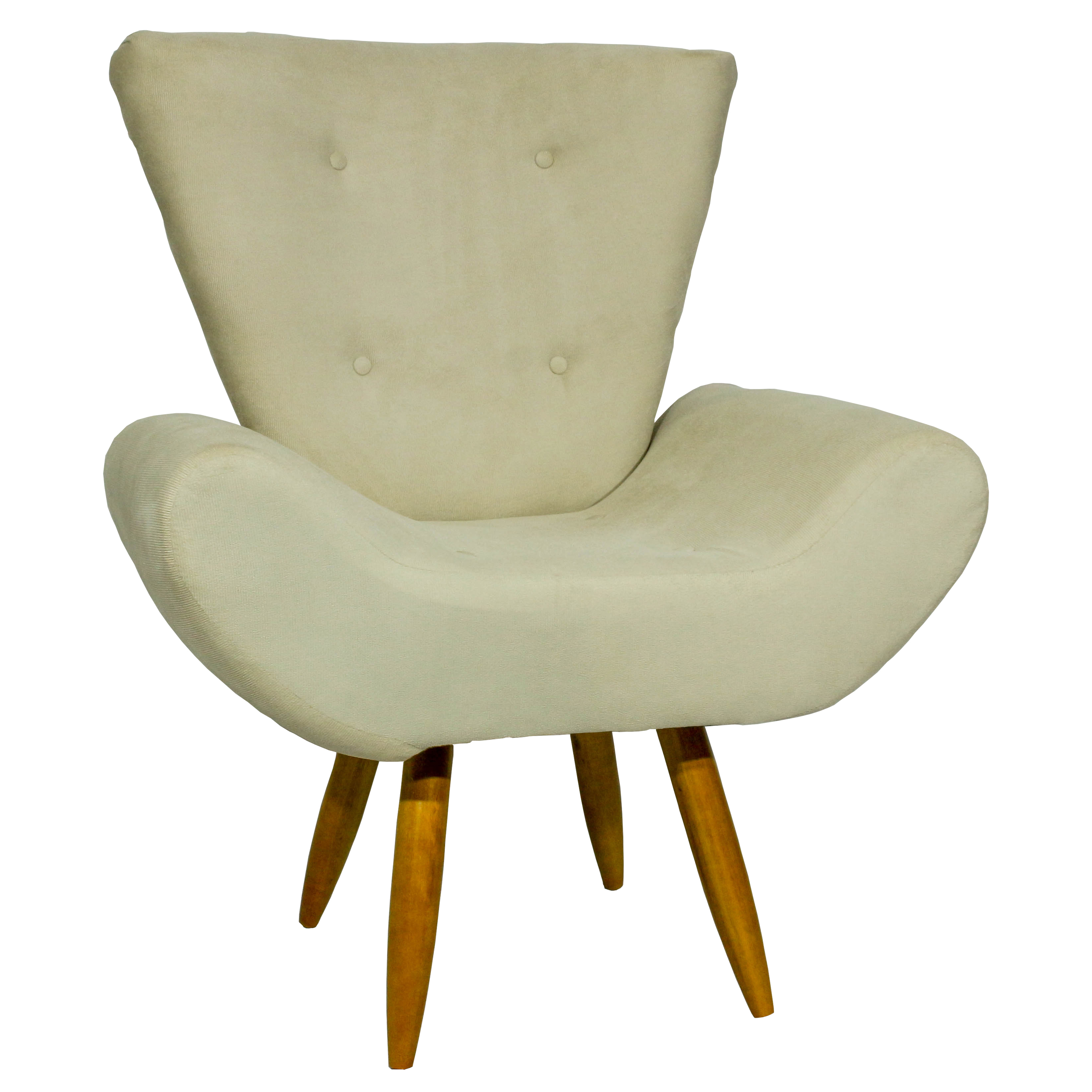 Kit 2 Poltronas Decorativas Para Sala Emilia + Puff Emilia Suede Bege Pé Castanho - Clique E Decore
