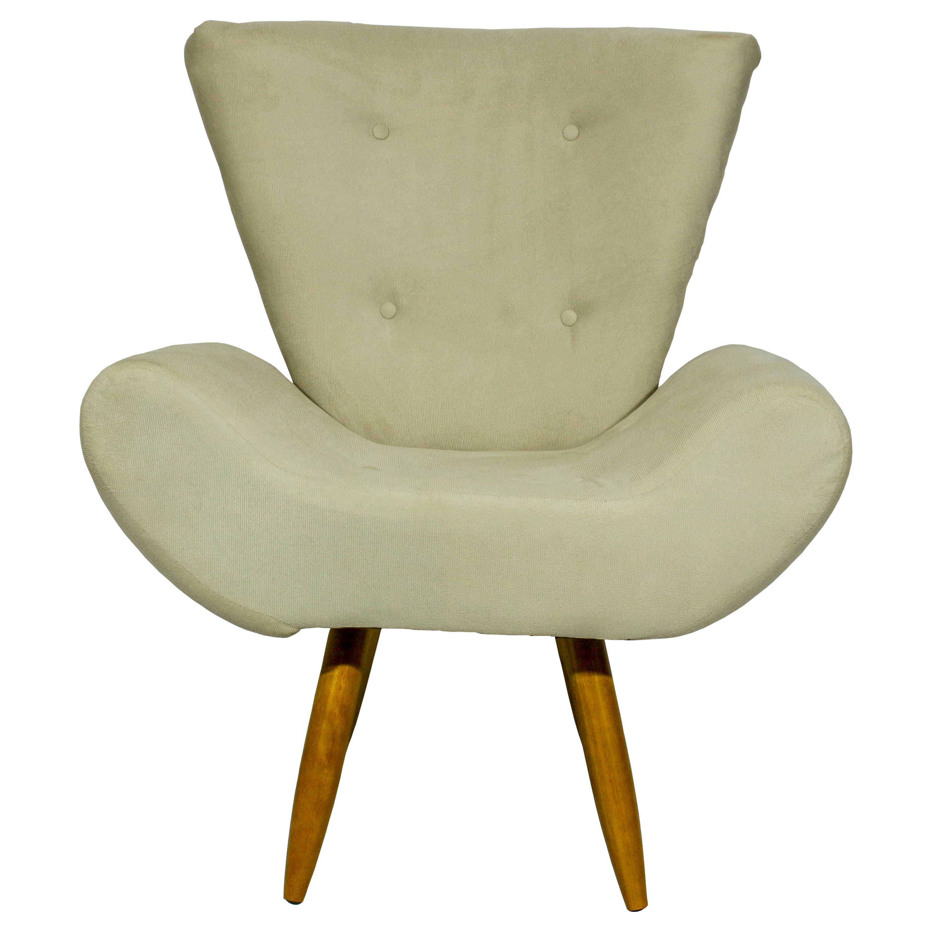 Kit 2 Poltronas Decorativas Para Sala Emilia + Puff Emilia Suede Bege Pé Castanho - Clique E Decore
