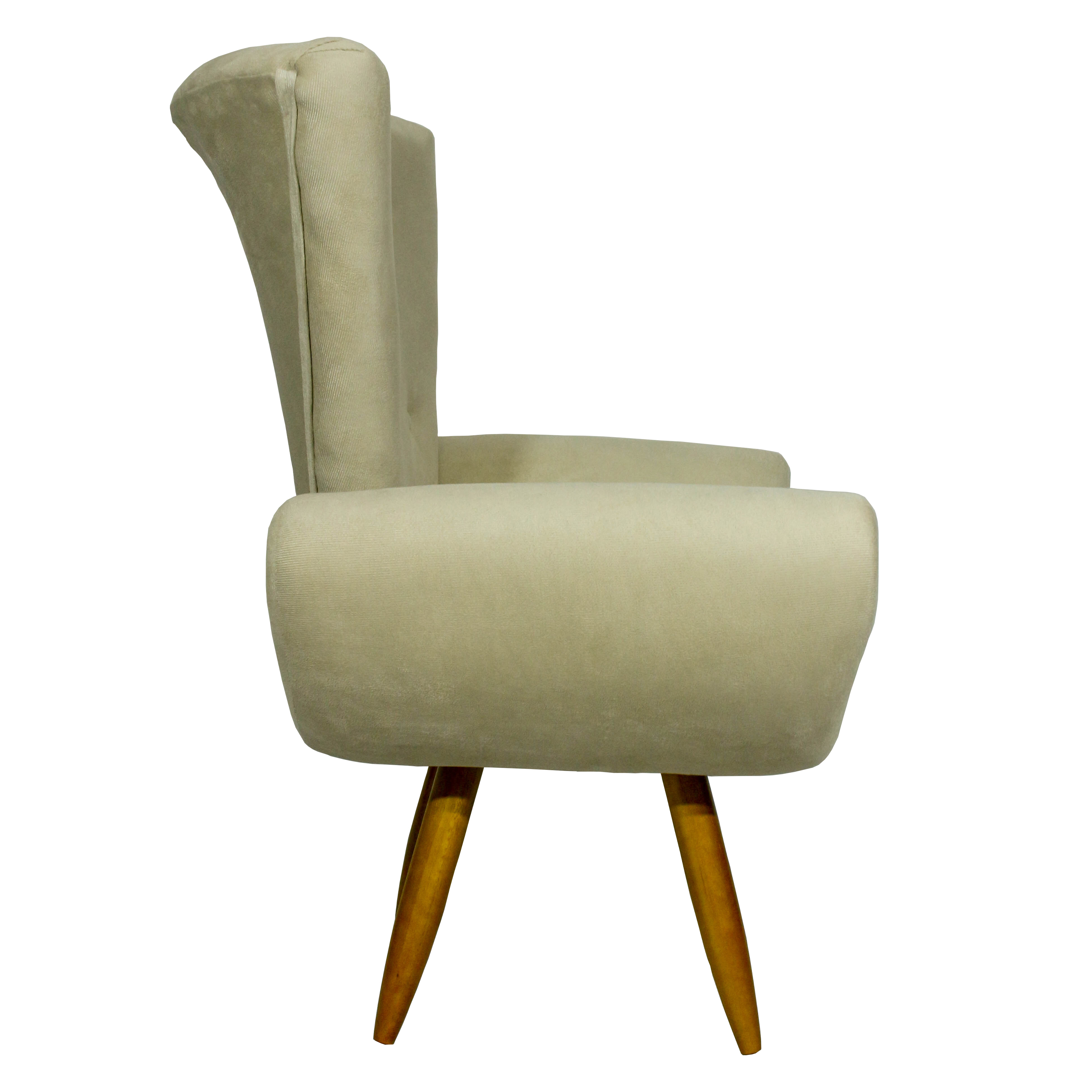 Kit 2 Poltronas Decorativas Para Sala Emilia + Puff Emilia Suede Bege Pé Castanho - Clique E Decore