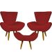 Kit 2 Poltronas Decorativas Para Sala Emilia + Puff Emilia Suede Bordô Pé Castanho - Clique E Decore