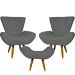 Kit 2 Poltronas Decorativas Para Sala Emilia + Puff Emilia Suede Cinza Pé Castanho - Clique E Decore
