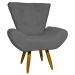 Kit 2 Poltronas Decorativas Para Sala Emilia + Puff Emilia Suede Cinza Pé Castanho - Clique E Decore