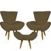 Kit 2 Poltronas Decorativas Para Sala Emilia + Puff Emilia Suede Marrom Pé Castanho - Clique E Decore