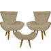 Kit 2 Poltronas Decorativas Para Sala Emilia + Puff Emilia Suede Nude Pé Castanho - Clique E Decore