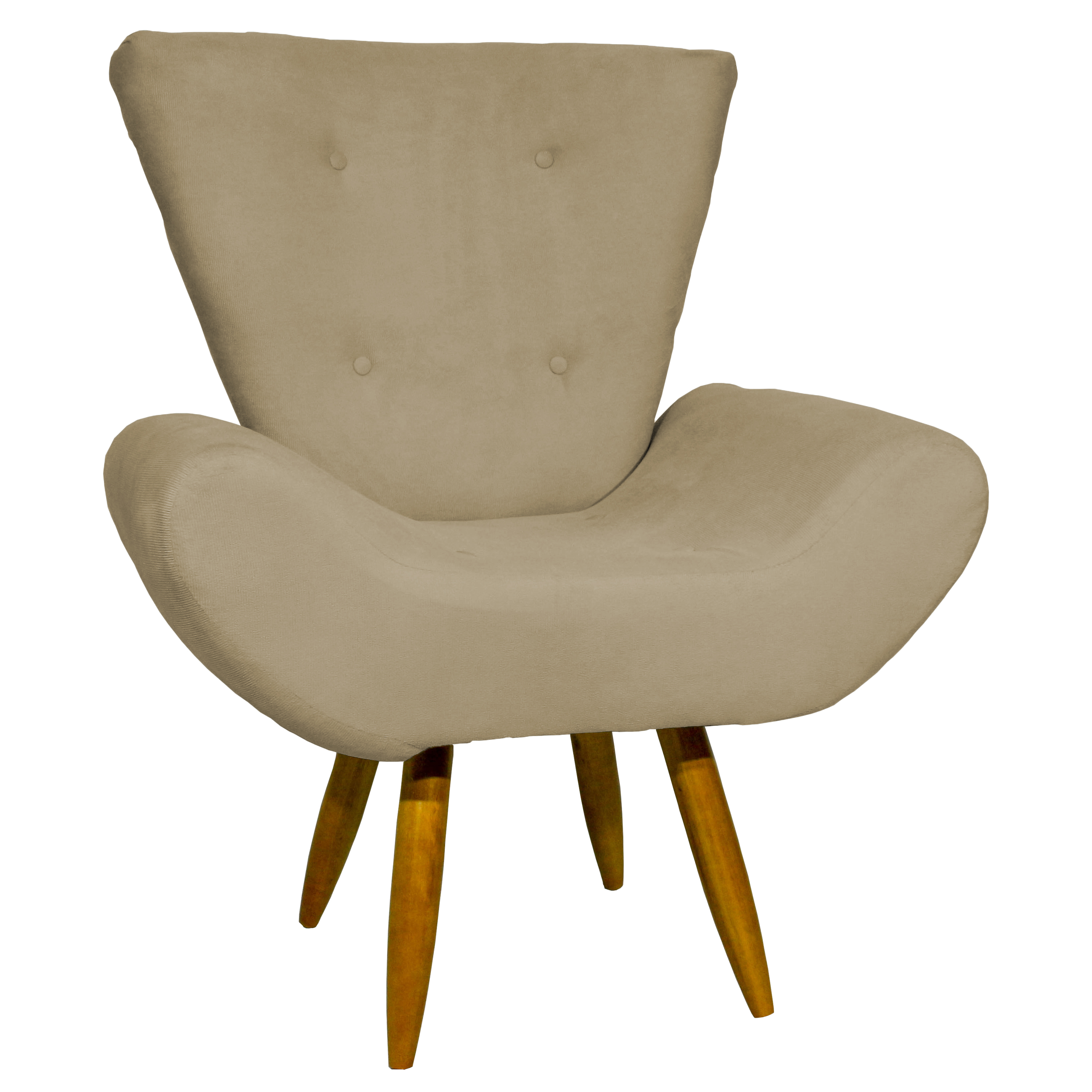 Kit 2 Poltronas Decorativas Para Sala Emilia + Puff Emilia Suede Nude Pé Castanho - Clique E Decore