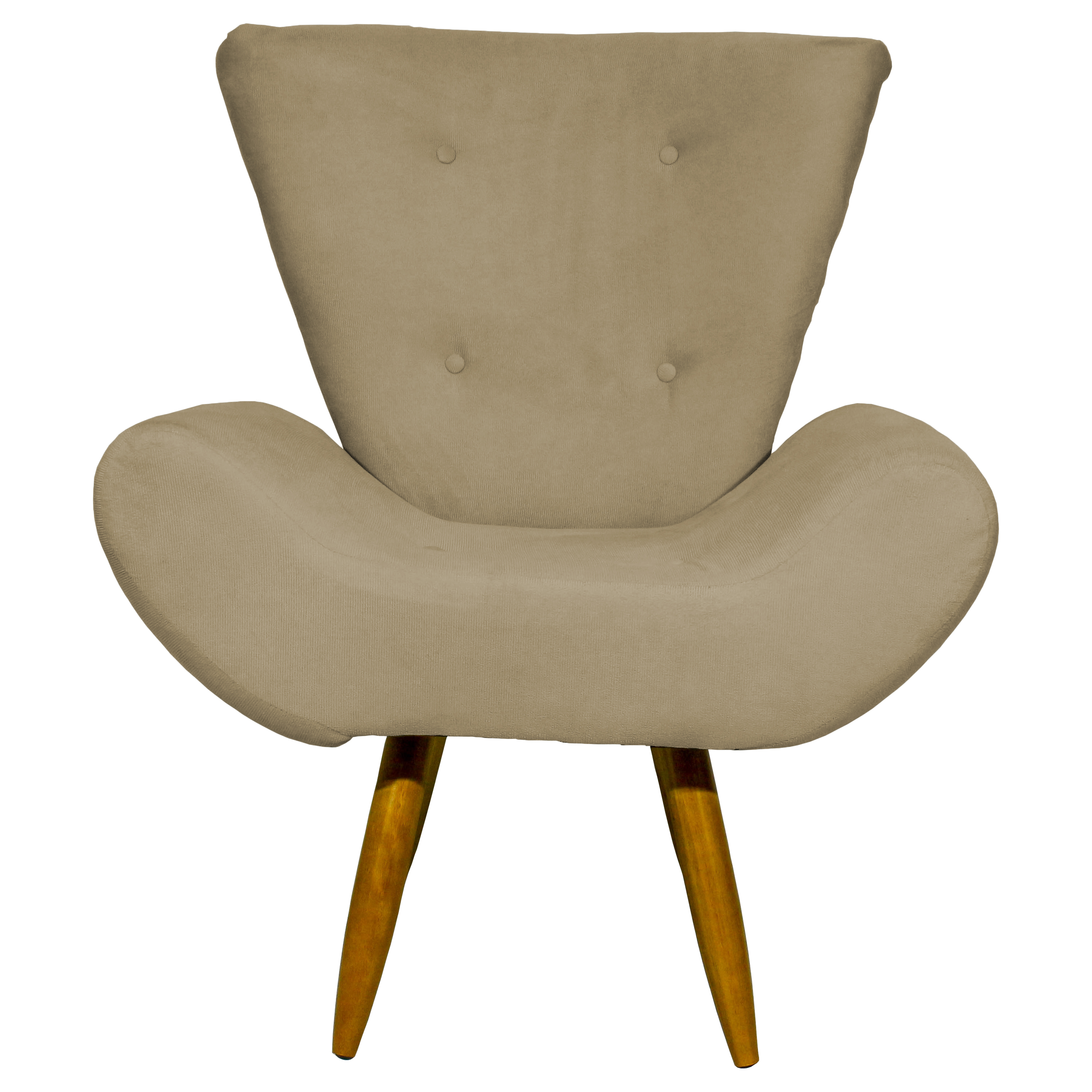 Kit 2 Poltronas Decorativas Para Sala Emilia + Puff Emilia Suede Nude Pé Castanho - Clique E Decore