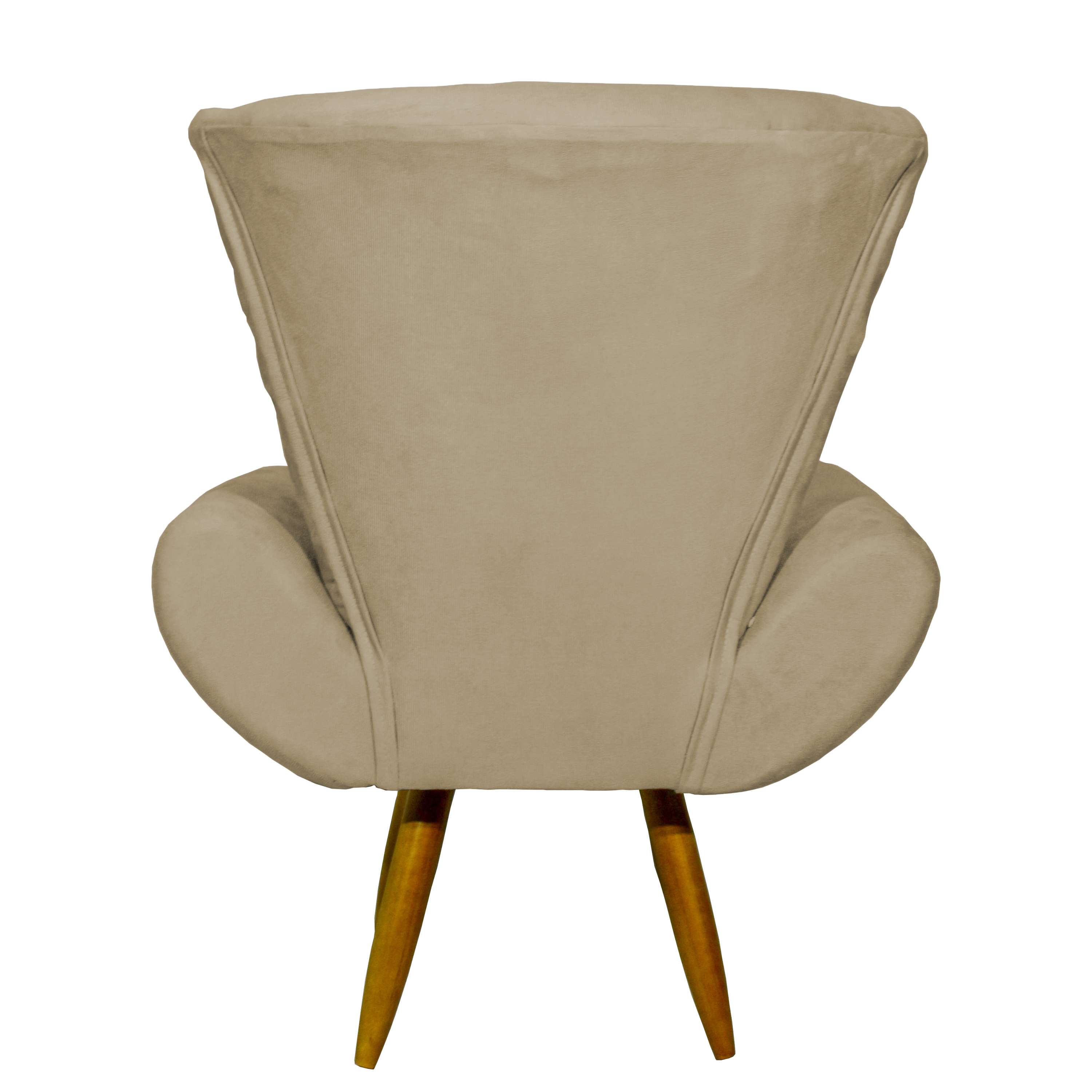 Kit 2 Poltronas Decorativas Para Sala Emilia + Puff Emilia Suede Nude Pé Castanho - Clique E Decore