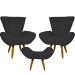 Kit 2 Poltronas Decorativas Para Sala Emilia + Puff Emilia Suede Preto Pé Castanho - Clique E Decore
