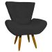 Kit 2 Poltronas Decorativas Para Sala Emilia + Puff Emilia Suede Preto Pé Castanho - Clique E Decore