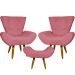 Kit 2 Poltronas Decorativas Para Sala Emilia + Puff Emilia Suede Rosê Pé Castanho - Clique E Decore