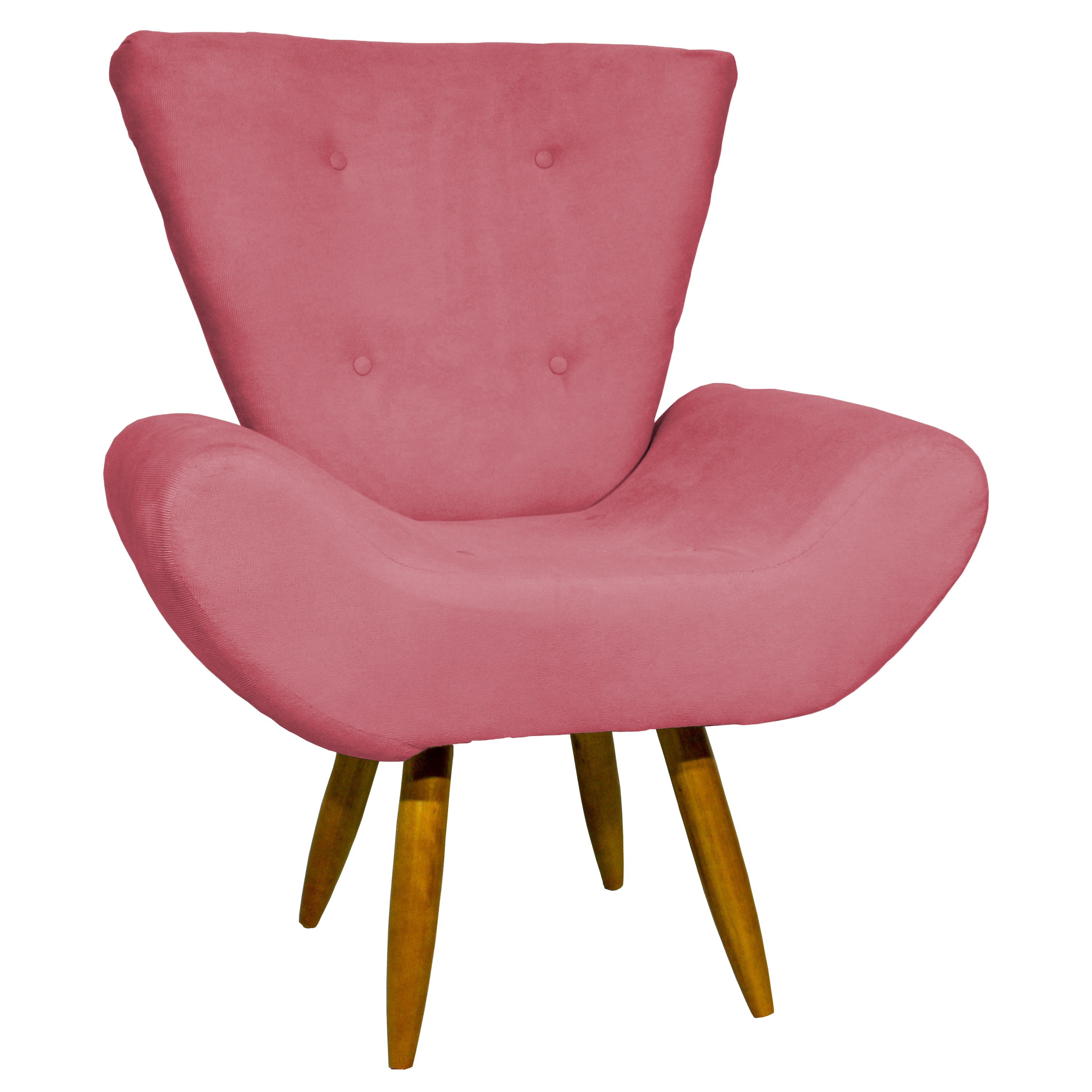 Kit 2 Poltronas Decorativas Para Sala Emilia + Puff Emilia Suede Rosê Pé Castanho - Clique E Decore