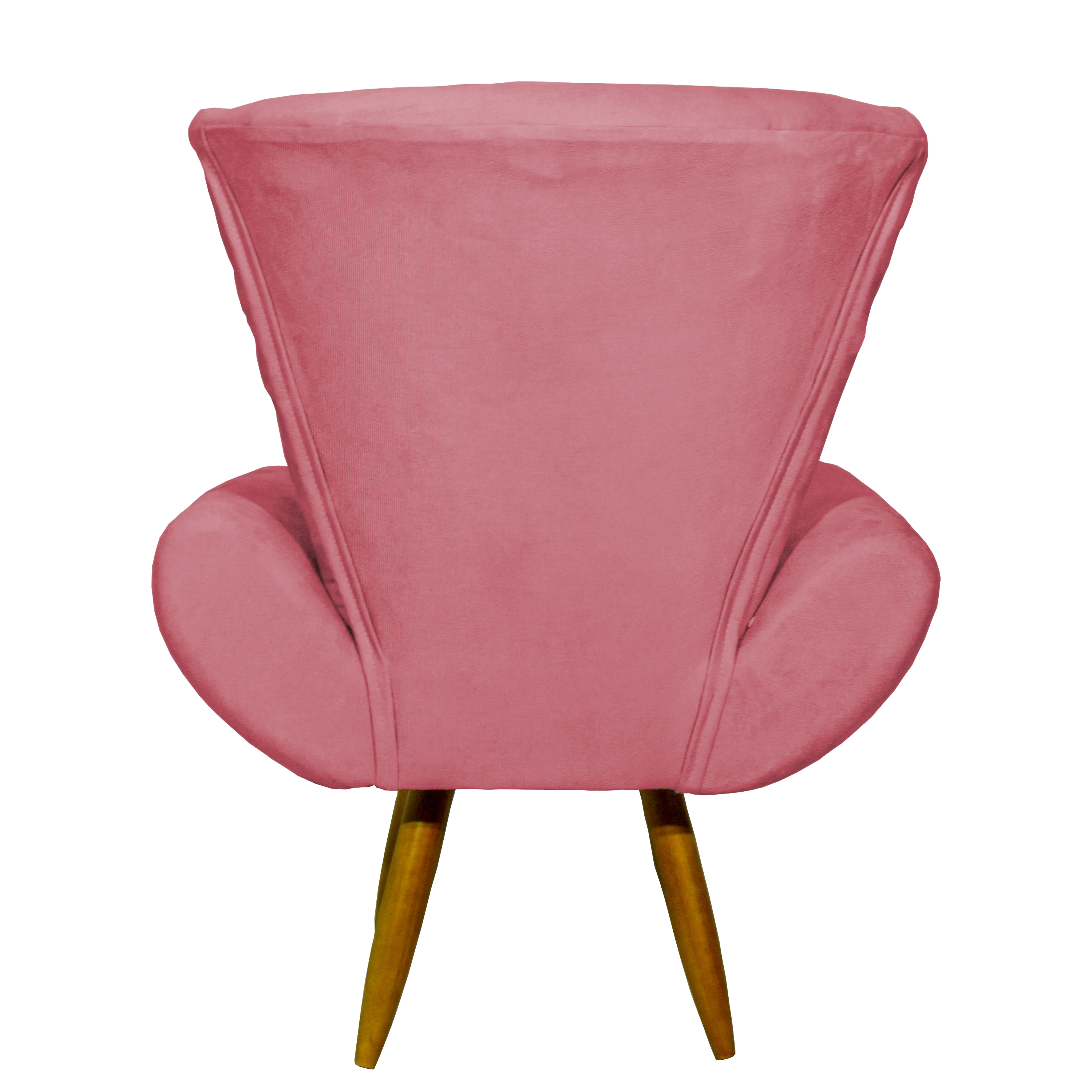 Kit 2 Poltronas Decorativas Para Sala Emilia + Puff Emilia Suede Rosê Pé Castanho - Clique E Decore