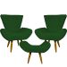 Kit 2 Poltronas Decorativas Para Sala Emilia + Puff Emilia Suede Verde Pé Castanho - Clique E Decore