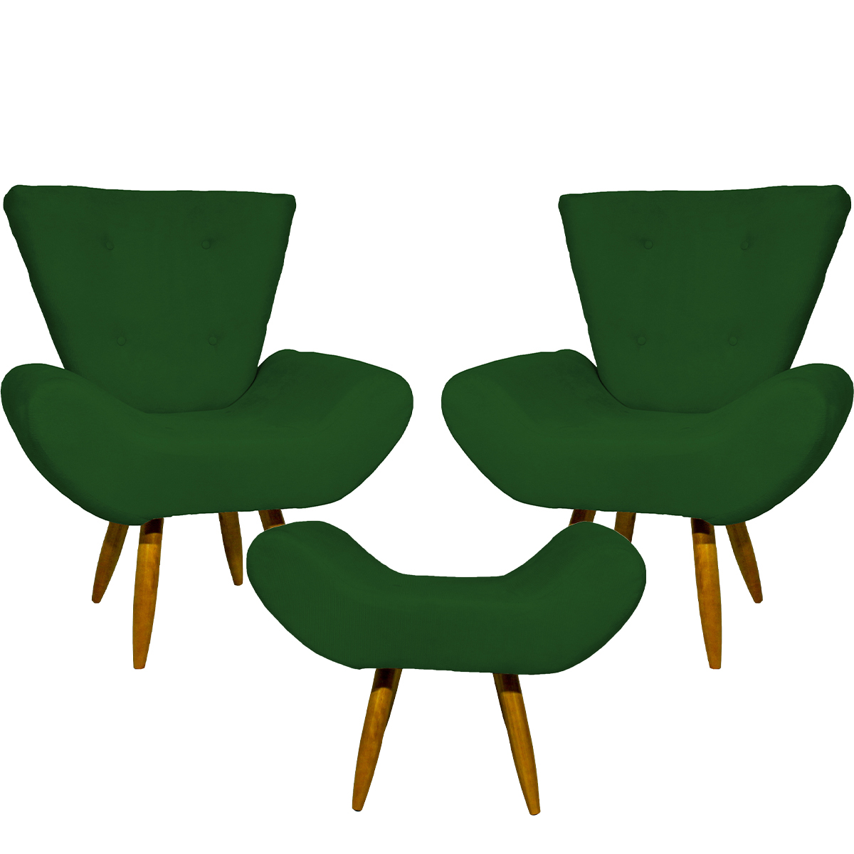 Kit 2 Poltronas Decorativas Para Sala Emilia + Puff Emilia Suede Verde Pé Castanho - Clique E Decore