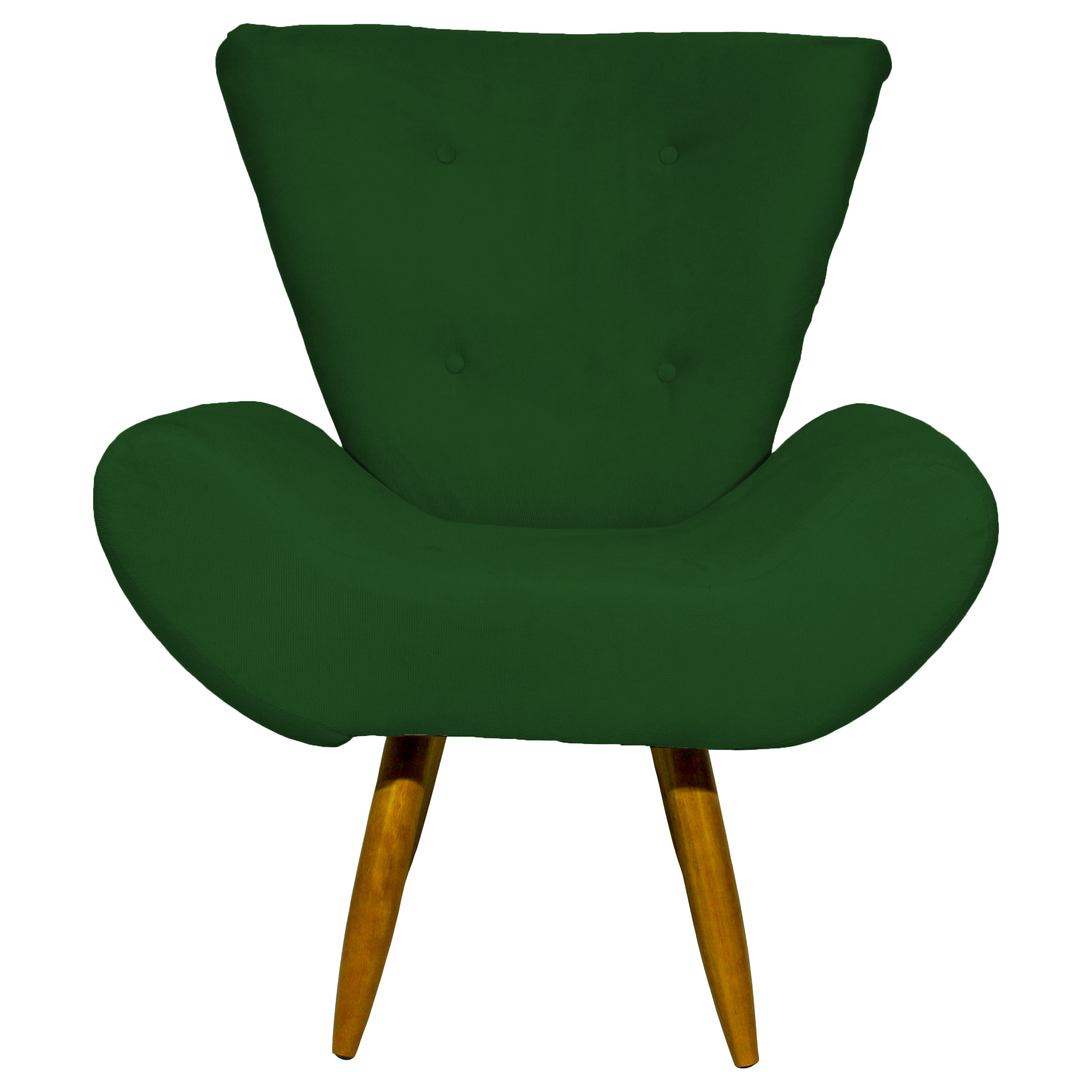 Kit 2 Poltronas Decorativas Para Sala Emilia + Puff Emilia Suede Verde Pé Castanho - Clique E Decore