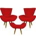 Kit 2 Poltronas Decorativas Para Sala Emilia + Puff Emilia Suede Vermelho Pé Castanho - Clique E Decore