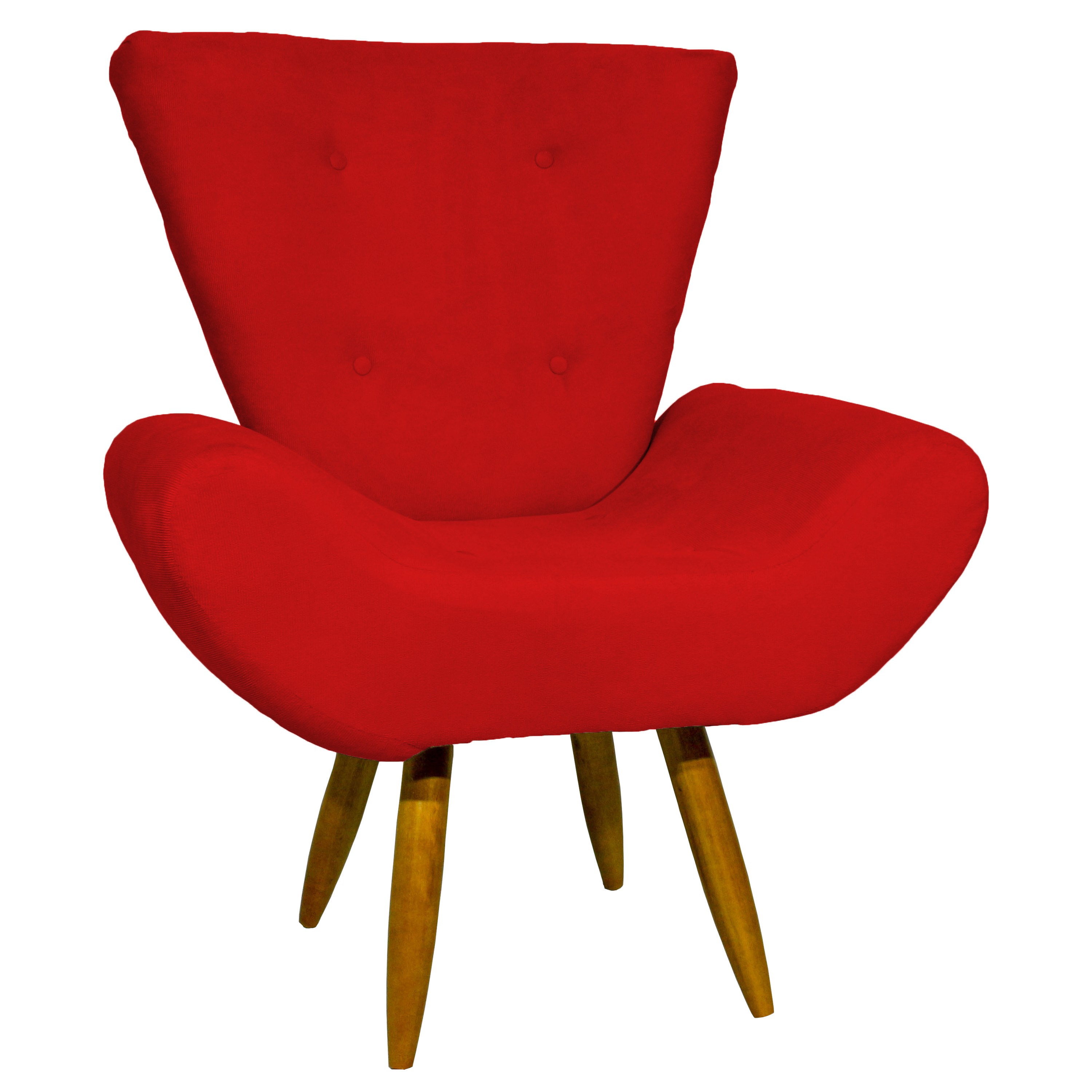 Kit 2 Poltronas Decorativas Para Sala Emilia + Puff Emilia Suede Vermelho Pé Castanho - Clique E Decore