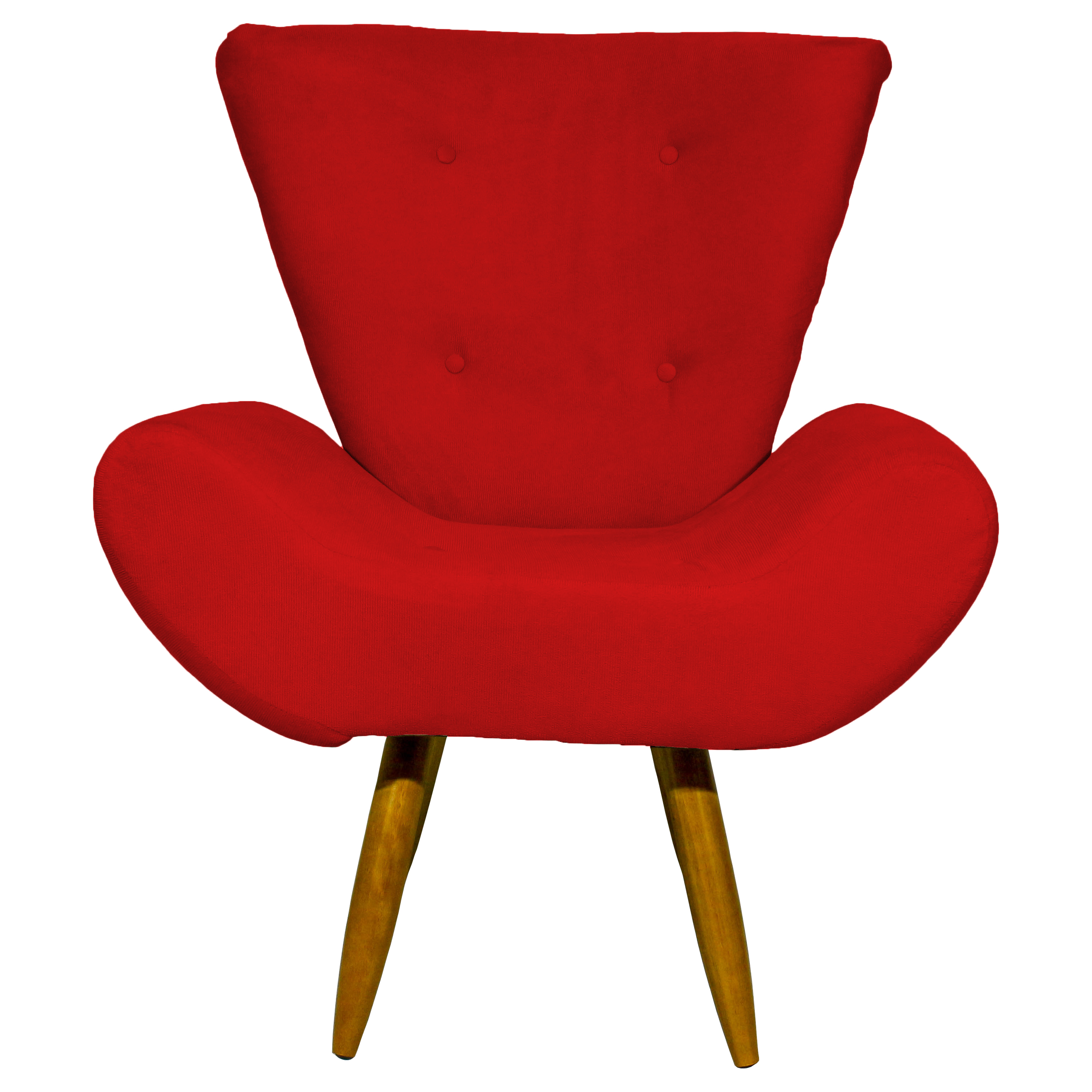 Kit 2 Poltronas Decorativas Para Sala Emilia + Puff Emilia Suede Vermelho Pé Castanho - Clique E Decore