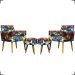 Kit 2 Poltronas Decorativas Para Sala Nina + 2 Puff Estampa Romero Brito Pé Castanho - Clique E Decore
