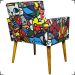 Kit 2 Poltronas Decorativas Para Sala Nina + 2 Puff Estampa Romero Brito Pé Castanho - Clique E Decore