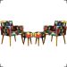Kit 2 Poltronas Decorativas Para Sala Nina + 2 Puff Estampa Triângulo Colorido Pé Castanho - Clique E Decore